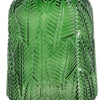 Dsy Floral Vase with Gold Rim | Embossed Fern Leaf | Green Glass 8"
