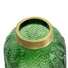 Dsy Floral Vase with Gold Rim | Embossed Fern Leaf | Green Glass 8"