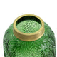 Dsy Floral Vase with Gold Rim | Embossed Fern Leaf | Green Glass 8"