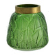 Dsy Floral Vase with Gold Rim | Embossed Fern Leaf | Green Glass 6"