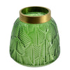 Dsy Floral Vase with Gold Rim | Embossed Fern Leaf | Green Glass 6"