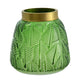 Dsy Floral Vase with Gold Rim | Embossed Fern Leaf | Green Glass 6"