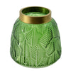 Dsy Floral Vase with Gold Rim | Embossed Fern Leaf | Green Glass 6"