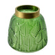 Dsy Floral Vase with Gold Rim | Embossed Fern Leaf | Green Glass 6"