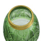 Dsy Floral Vase with Gold Rim | Embossed Fern Leaf | Green Glass 6"
