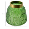 Dsy Floral Vase with Gold Rim | Embossed Fern Leaf | Green Glass 6"