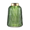 Dsy Floral Vase with Gold Rim | Embossed Fern Leaf | Green Glass 10"
