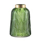 Dsy Floral Vase with Gold Rim | Embossed Fern Leaf | Green Glass 10"