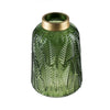 Dsy Floral Vase with Gold Rim | Embossed Fern Leaf | Green Glass 10"