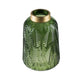 Dsy Floral Vase with Gold Rim | Embossed Fern Leaf | Green Glass 10"