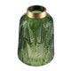 Dsy Floral Vase with Gold Rim | Embossed Fern Leaf | Green Glass 10"