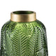 Dsy Floral Vase with Gold Rim | Embossed Fern Leaf | Green Glass 10"