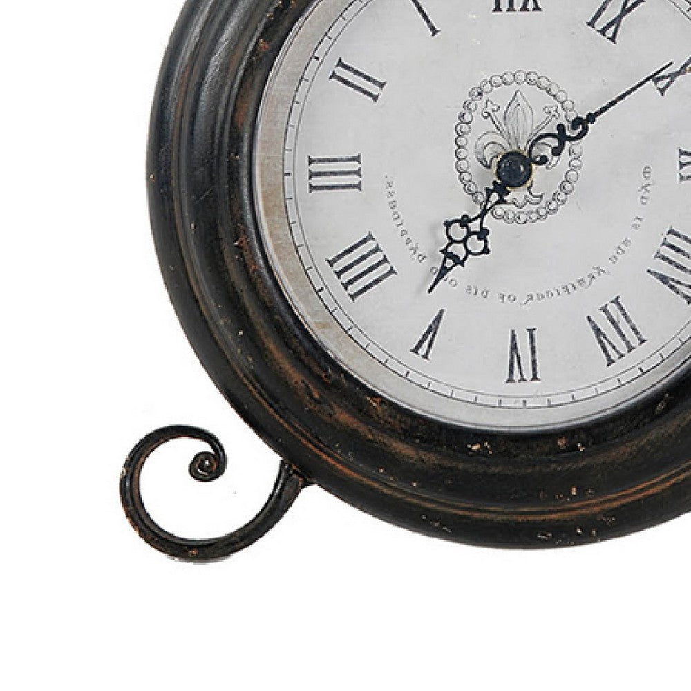 Table Clock | Roman Numerals | Glass Face | Aged Brown Metal | 12" Round
