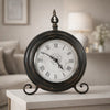 Table Clock | Roman Numerals | Glass Face | Aged Brown Metal | 12" Round
