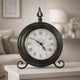 Table Clock | Roman Numerals | Glass Face | Aged Brown Metal | 12" Round