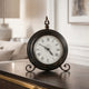 Table Clock | Roman Numerals | Glass Face | Aged Brown Metal | 12" Round