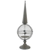 Candle Holder | Pointed Cone Finial on Wired Orb | Gray Metal 26"