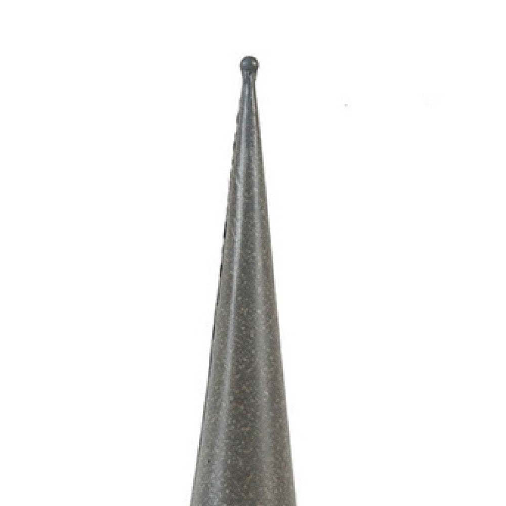 Candle Holder | Pointed Cone Finial on Wired Orb | Gray Metal 26"