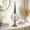 Candle Holder | Pointed Cone Finial on Wired Orb | Gray Metal 26"