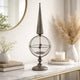 Candle Holder | Pointed Cone Finial on Wired Orb | Gray Metal 26"