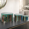 Yuva Decorative Box Set of 3 | Animal Motifs & Stripes | Green Metal Tin