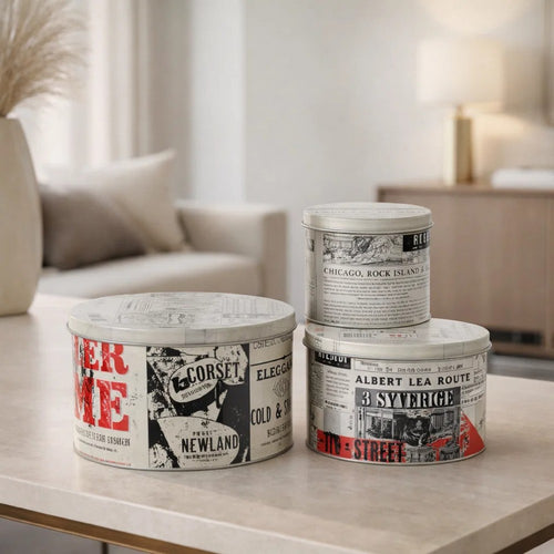 Yuva Decorative Box Set of 3 | Vintage Advertisement | Red White Metal Tin