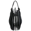 Decorative Lantern | Sculptural Shape & Leather Handle | Black Wood 16"