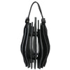 Decorative Lantern | Sculptural Shape & Leather Handle | Black Wood 16"