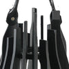 Decorative Lantern | Sculptural Shape & Leather Handle | Black Wood 16"
