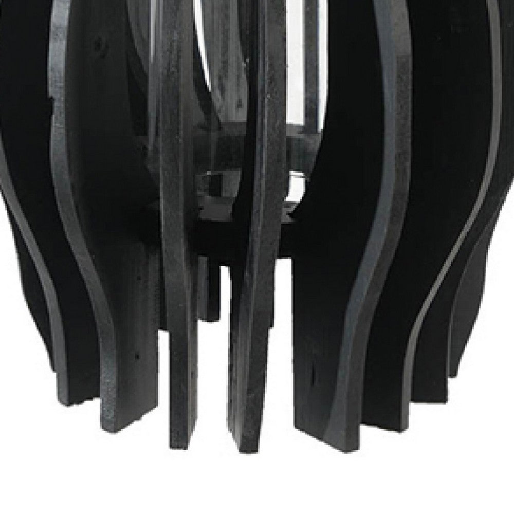 Decorative Lantern | Sculptural Shape & Leather Handle | Black Wood 16"