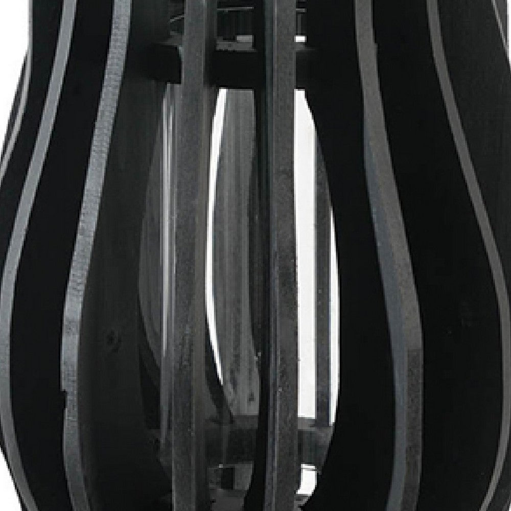 Decorative Lantern | Sculptural Shape & Leather Handle | Black Wood 16"