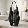 Decorative Lantern | Sculptural Shape & Leather Handle | Black Wood 16"