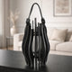 Decorative Lantern | Sculptural Shape & Leather Handle | Black Wood 16"