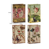 Meer Faux Book Storage Box Set of 4 | Vintage Flowers Butterflies Pink Silk