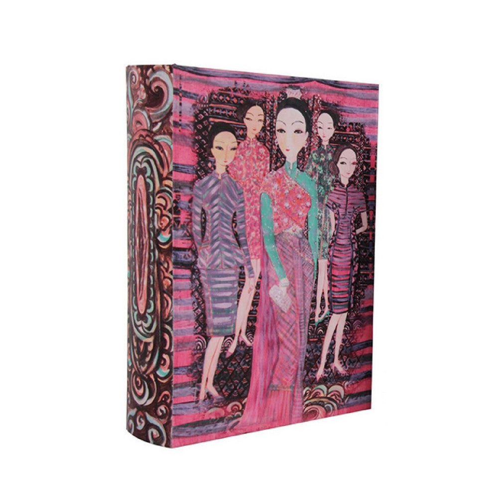 Meer Faux Book Storage Box Set of 3 | Pink Black Fashion Illustrations Silk