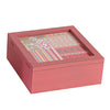 Decorative Storage Box Set of 2 | Clear Top Square Pink Finish | Iron