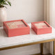 Decorative Storage Box Set of 2 | Clear Top Square Pink Finish | Iron