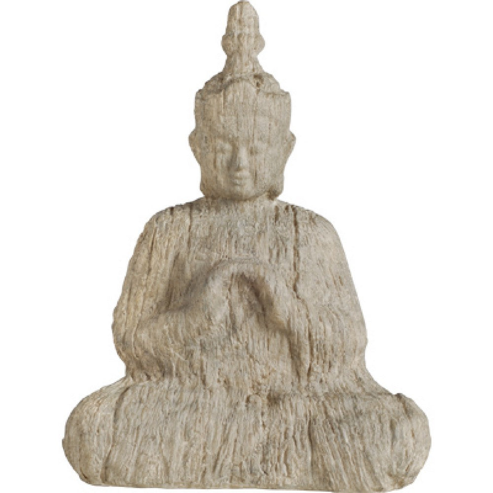 Meditating Buddha Sculpture | Weathered Stone-Look Cream Polyresin 17"