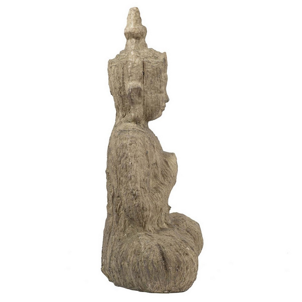 Meditating Buddha Sculpture | Weathered Stone-Look Cream Polyresin 17"