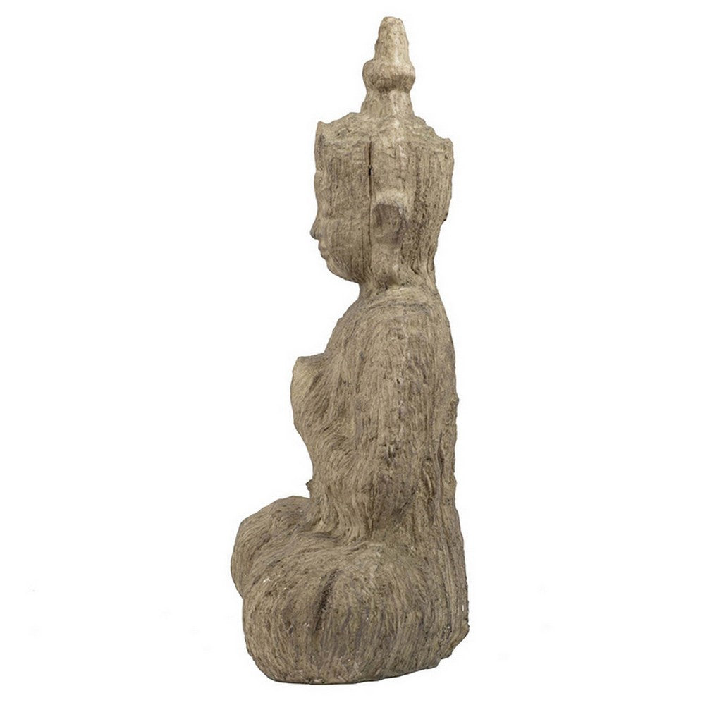 Meditating Buddha Sculpture | Weathered Stone-Look Cream Polyresin 17"