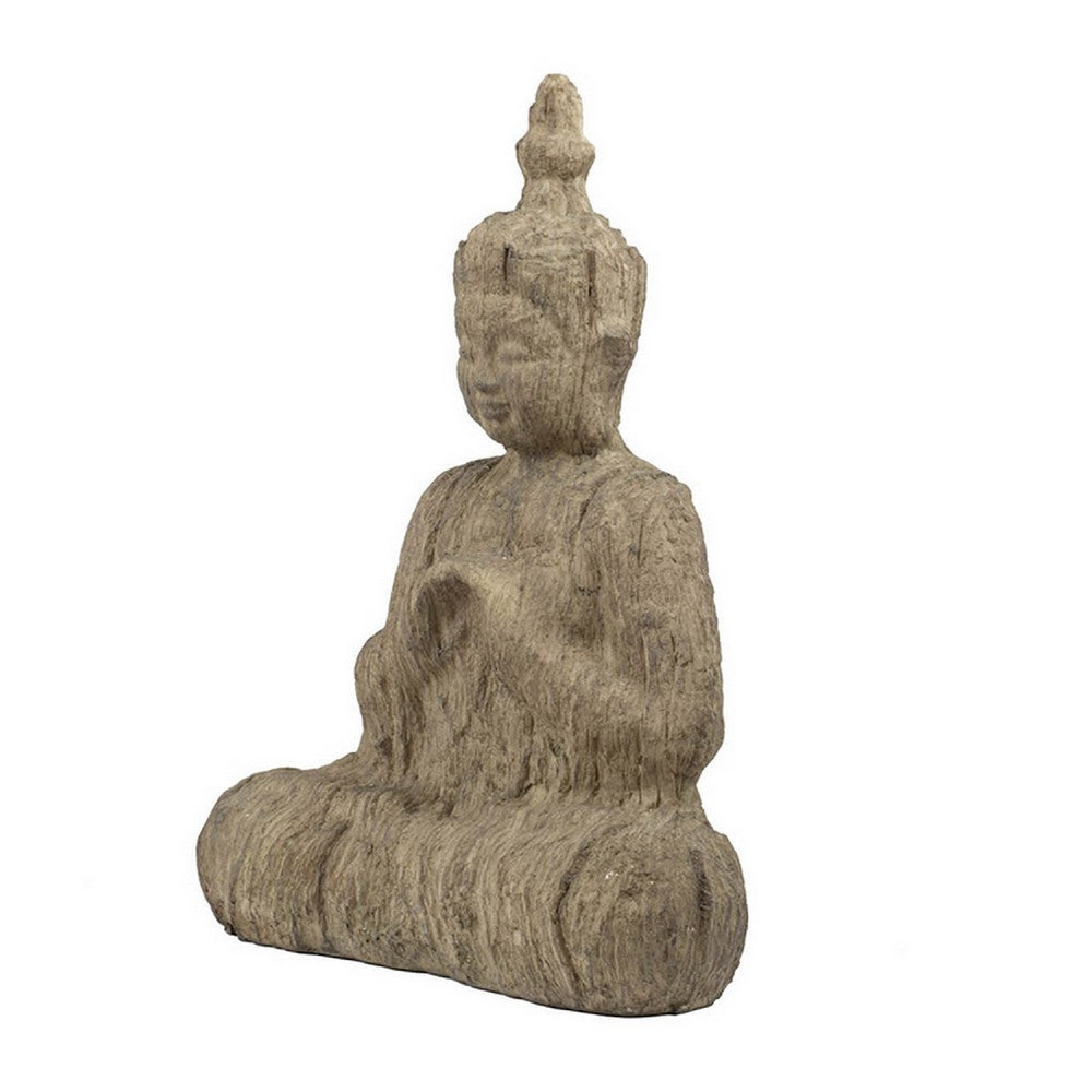 Meditating Buddha Sculpture | Weathered Stone-Look Cream Polyresin 17"
