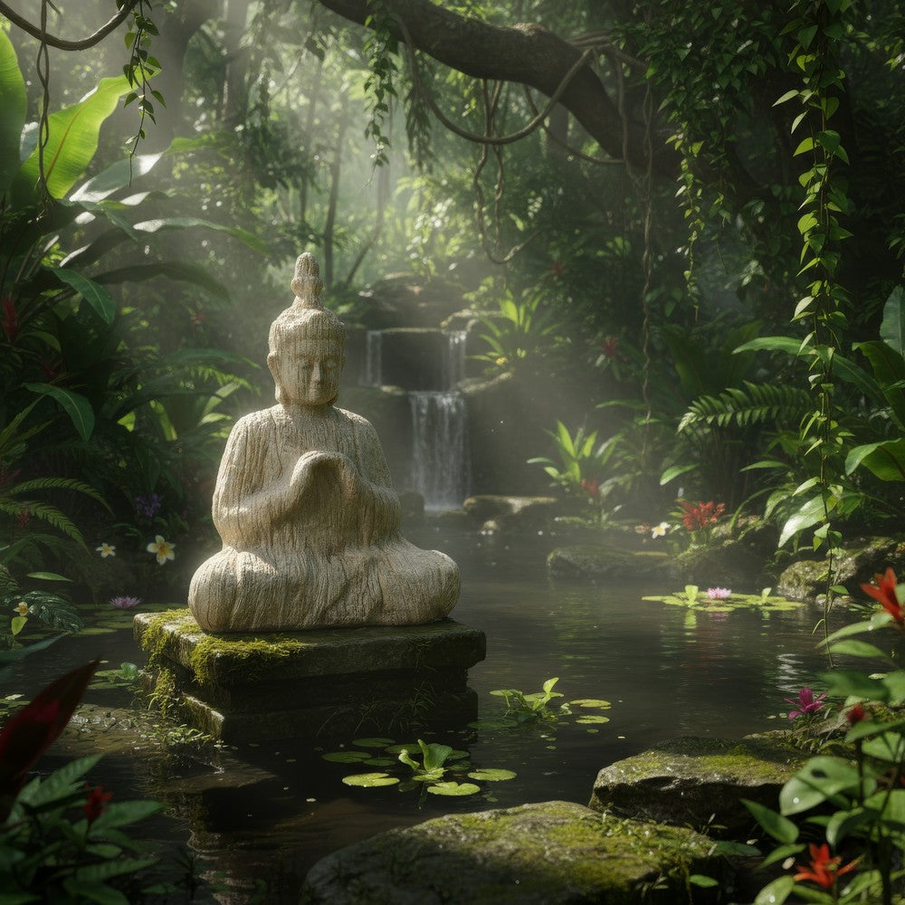 Meditating Buddha Sculpture | Weathered Stone-Look Cream Polyresin 17"
