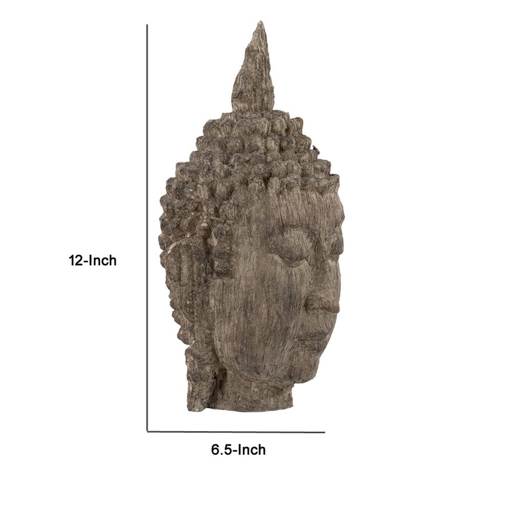 Reva Meditating Buddha Head Sculpture | Rustic Distressed Brown 12"
