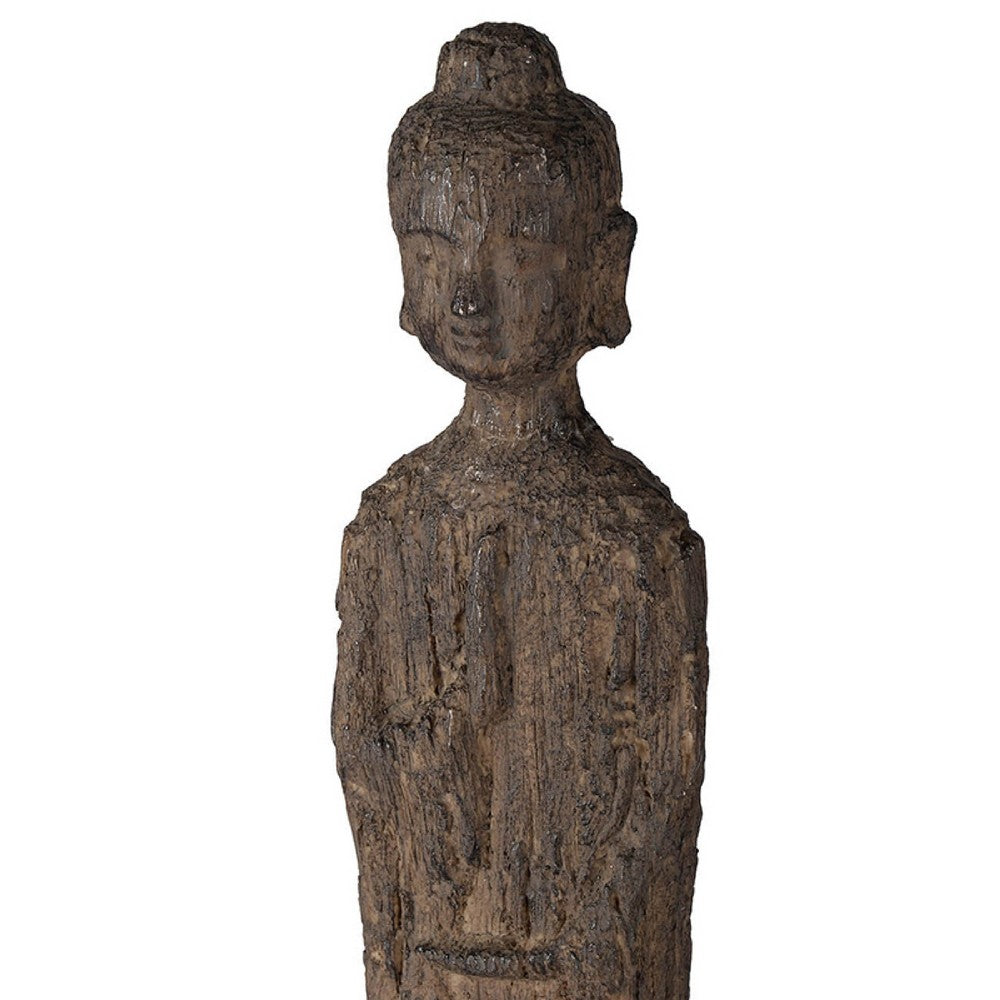Reva Standing Buddha Sculpture | Distressed Brown Polyresin 24"