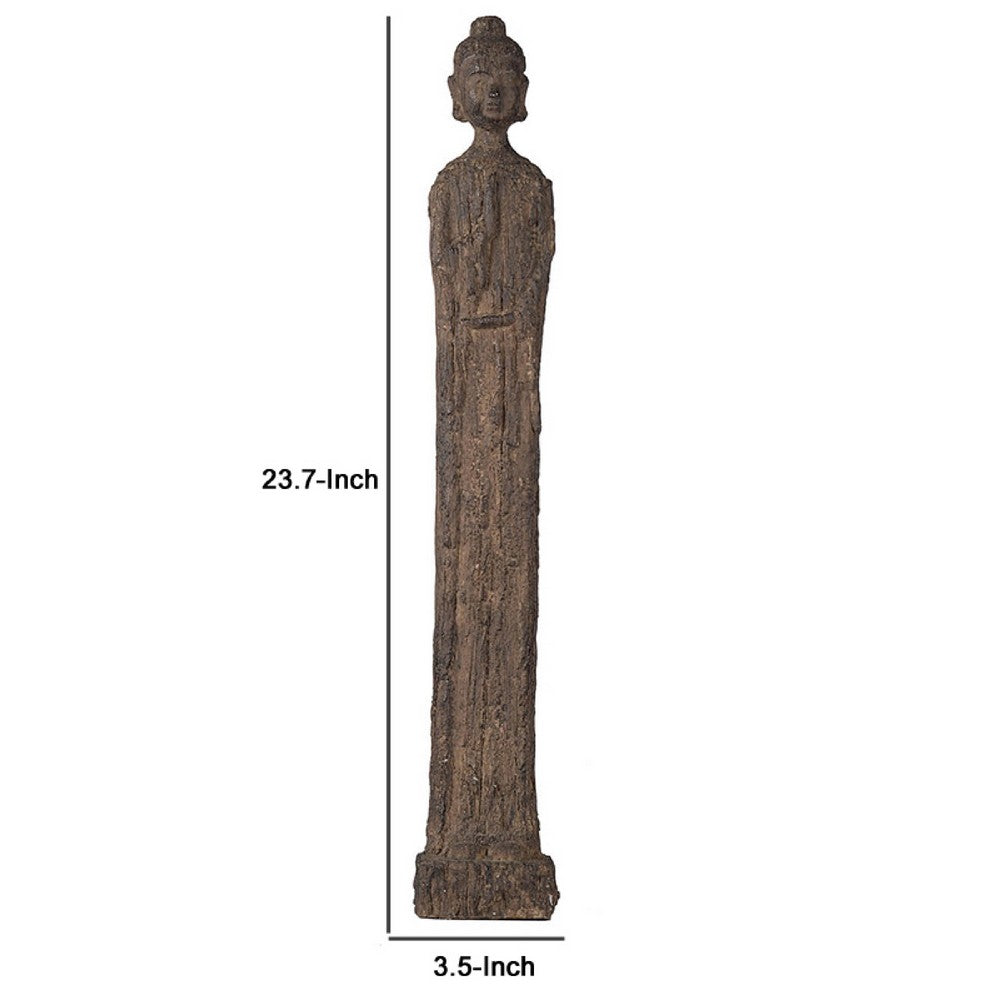 Reva Standing Buddha Sculpture | Distressed Brown Polyresin 24"