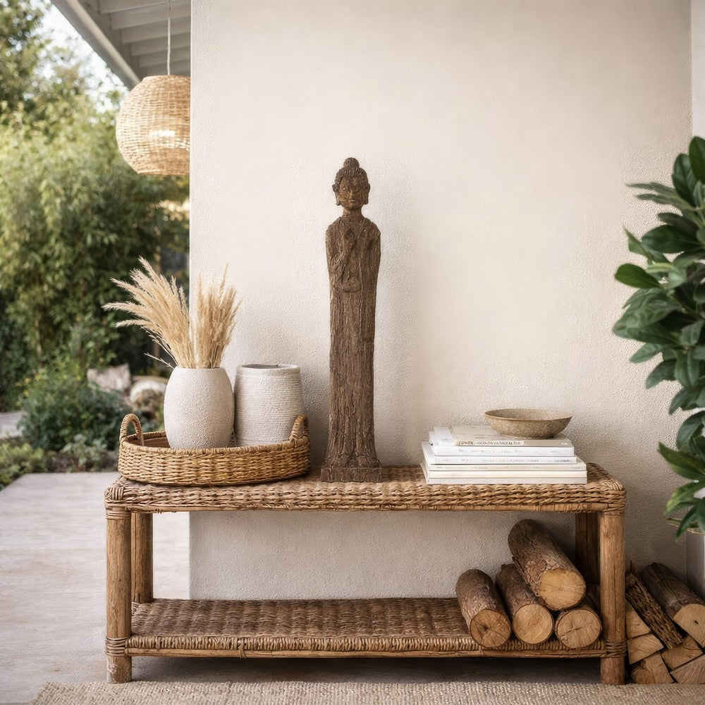 Reva Standing Buddha Sculpture | Distressed Brown Polyresin 24"