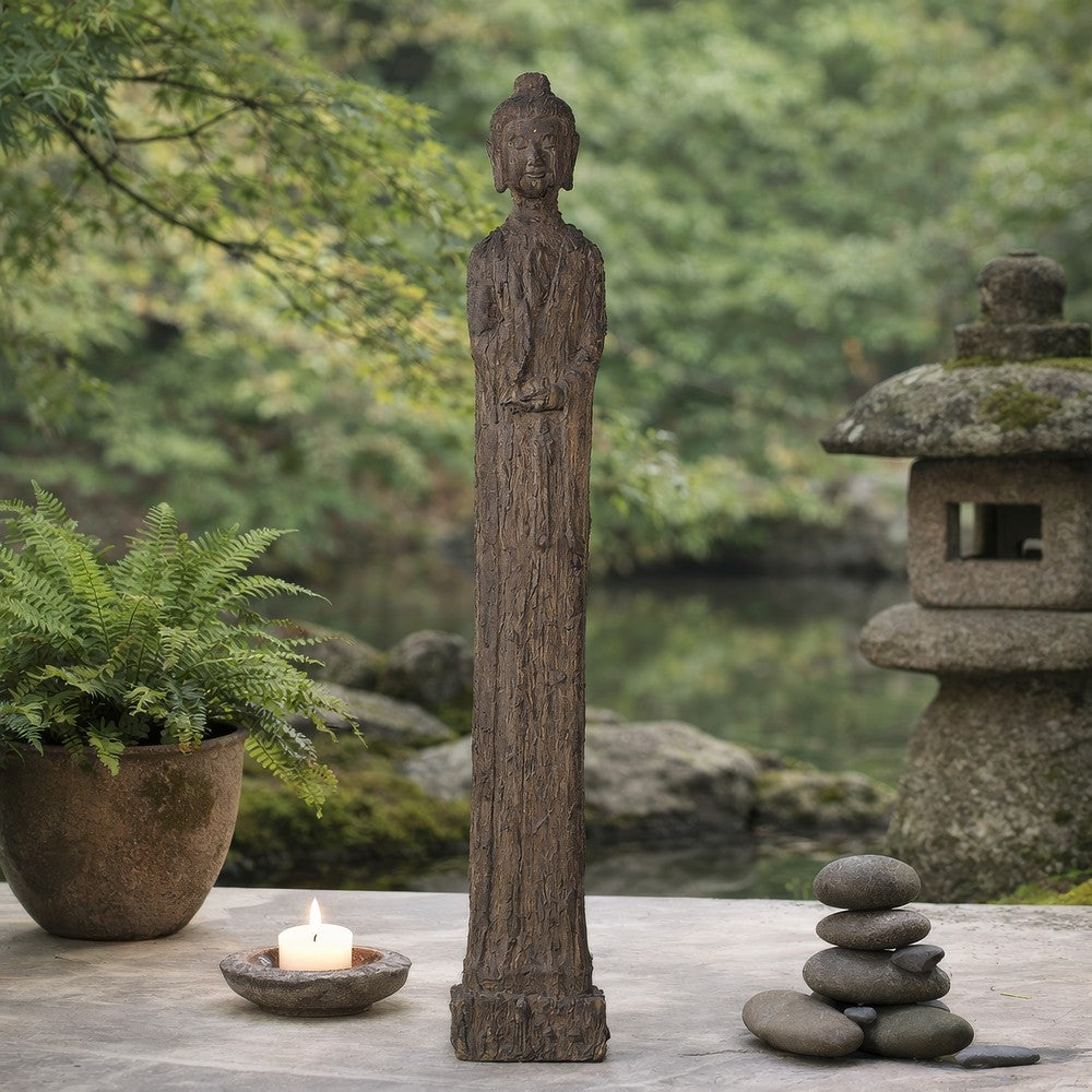 Reva Standing Buddha Sculpture | Distressed Brown Polyresin 24"