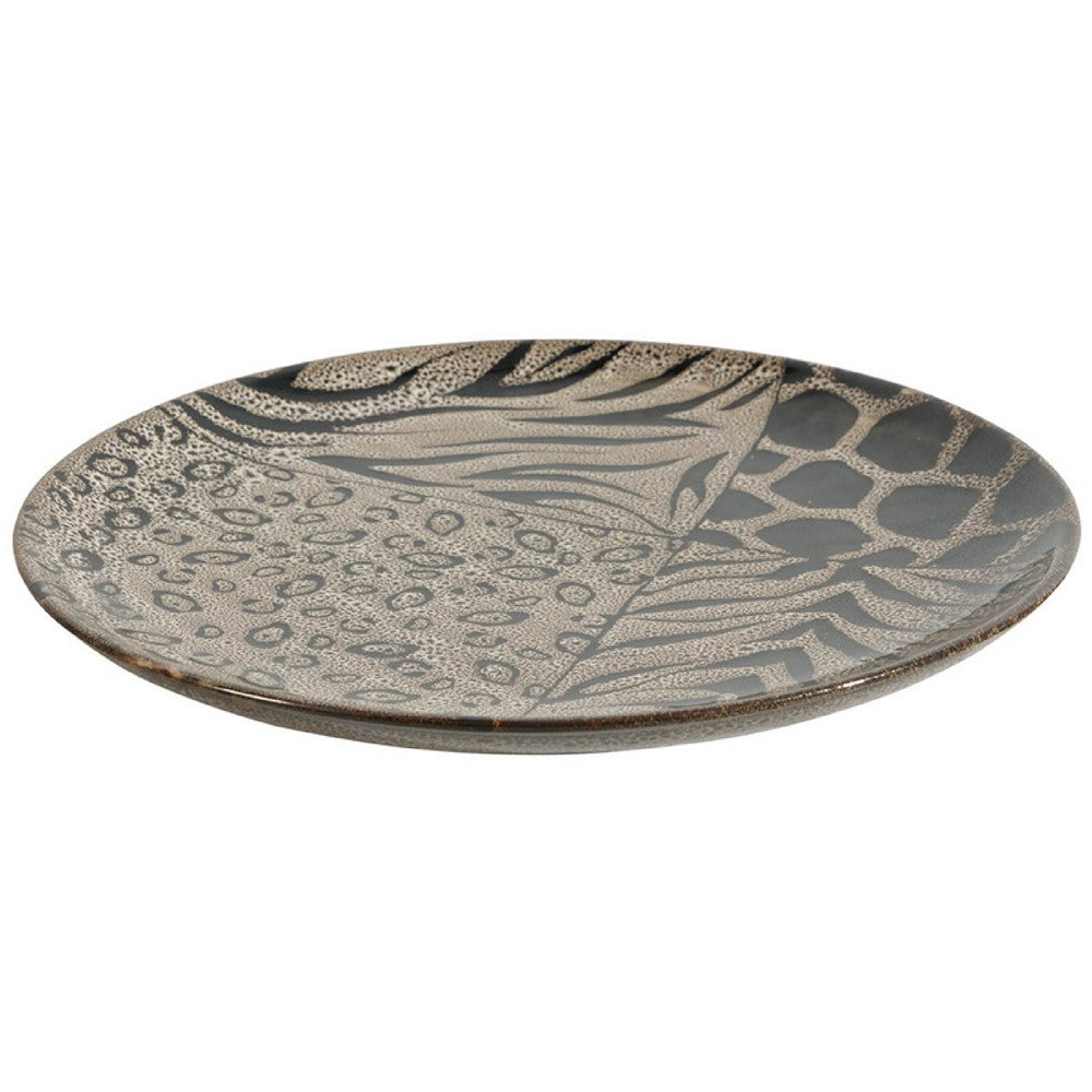 Decorative Plate | Animal Print Design | Brown & Black Ceramic | 16"