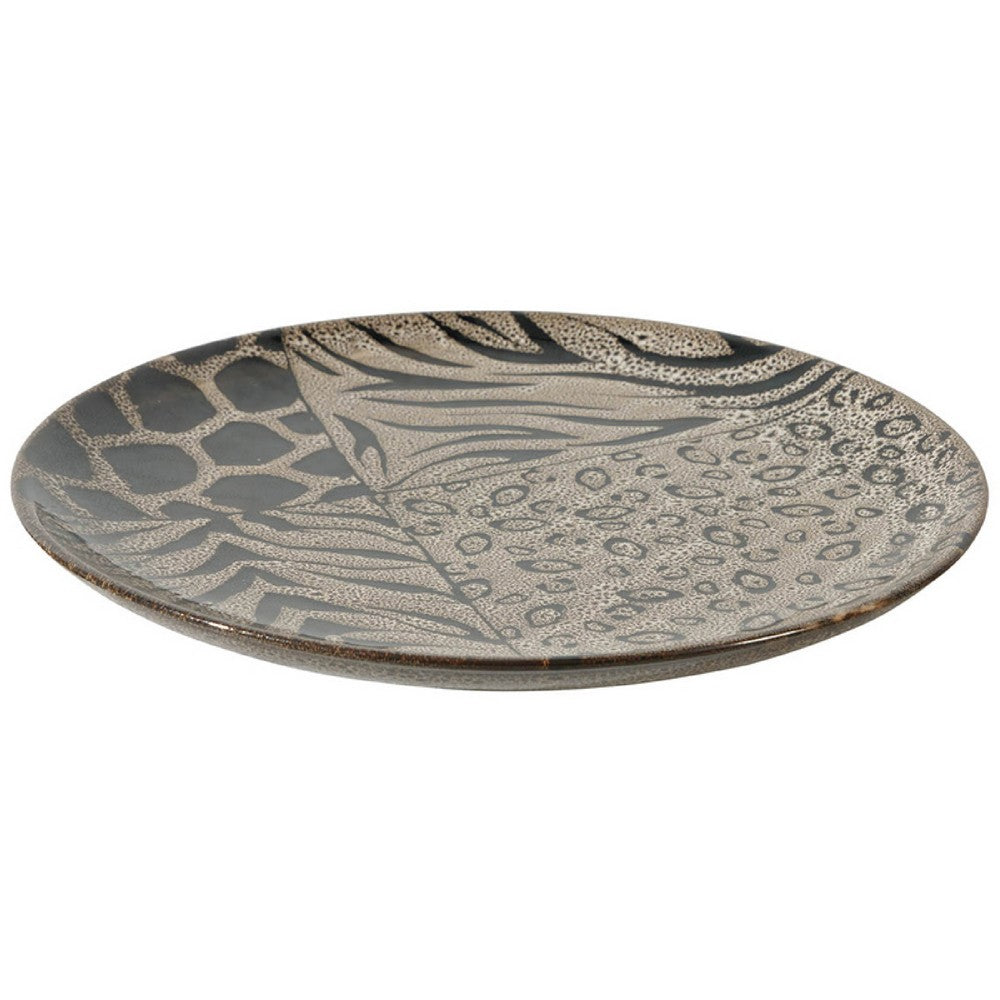 Decorative Plate | Animal Print Design | Brown & Black Ceramic | 16"