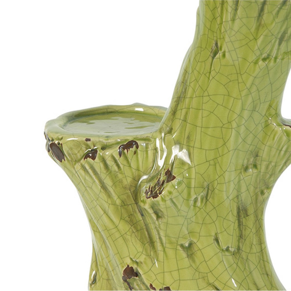 Vintage Candle Holder | Tree Trunk Design Green Glazed Stoneware 11"
